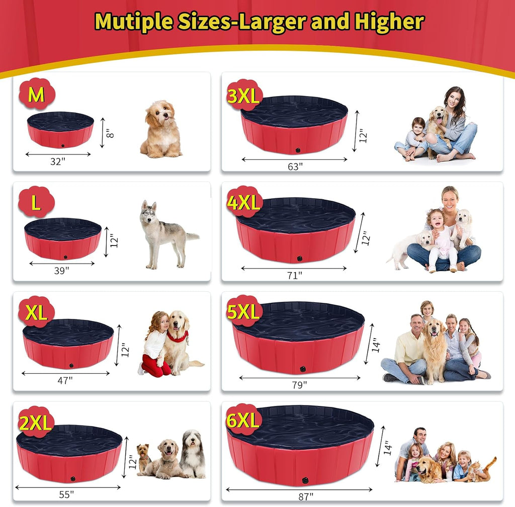 CACSPS Foldable Dog Pool, 47" x 12" Kiddie Pool with Hard Plastic, Non-Slip Dog Bath Tub for Outdoor Backyard, Collapsible Dog Swimming Pool for Kids Dogs Pets (Red)