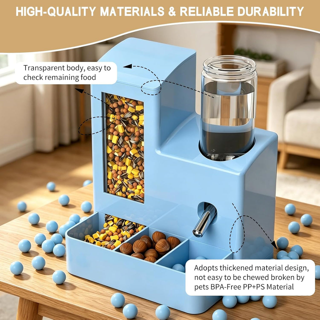 Automatic Hamster Feeder, 2-in-1 Water Bottle Dispenser No Drip