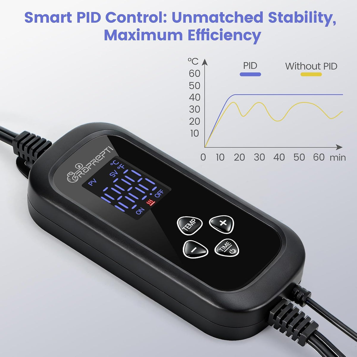 PID Dimming Thermostat for Reptiles with 1-24H Timer Setting Temperature Controller with Memory Function for Heat Lamps, Basking Bulbs & Heaters
