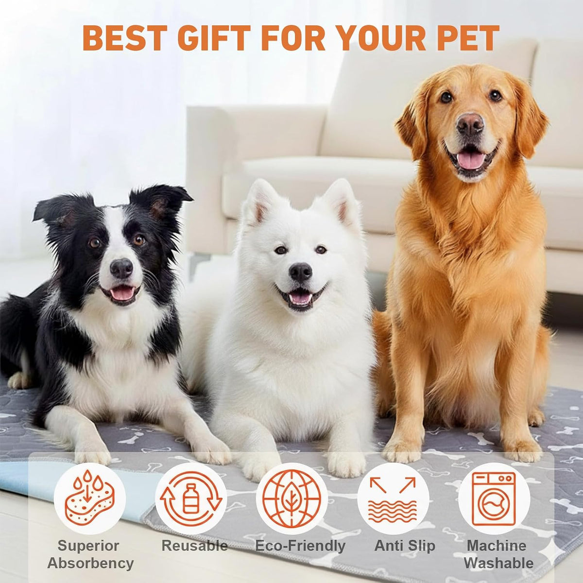 Puppy Pee Pads with Pheromones,Forever Pad,Washable Pee Pads for Dogs,Reusable Dog Pee Pads,Waterproof and Leak-Proof,Non-Slip Base Training Pad Suitable for Home(Gray,M:31.5*27.6in)