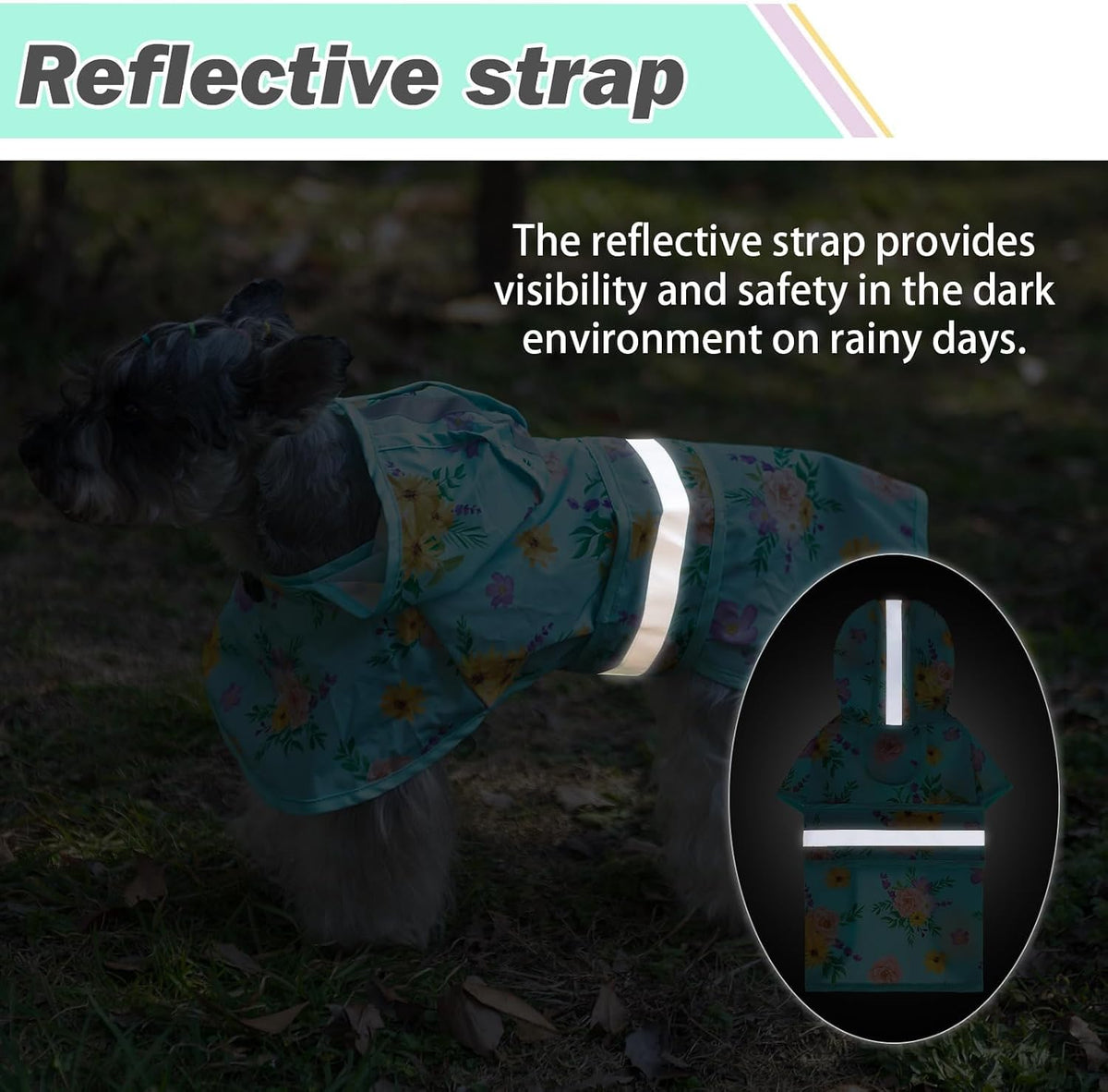 KOOLTAIL Dog Raincoat Hooded Slicker Poncho with Leash Hole, Rain Coat for Small Medium Dogs, Waterproof Doggie Rain Jacket with Reflective Strip, Adjustable Lightweight Puppy Rainwear, Green Flower S