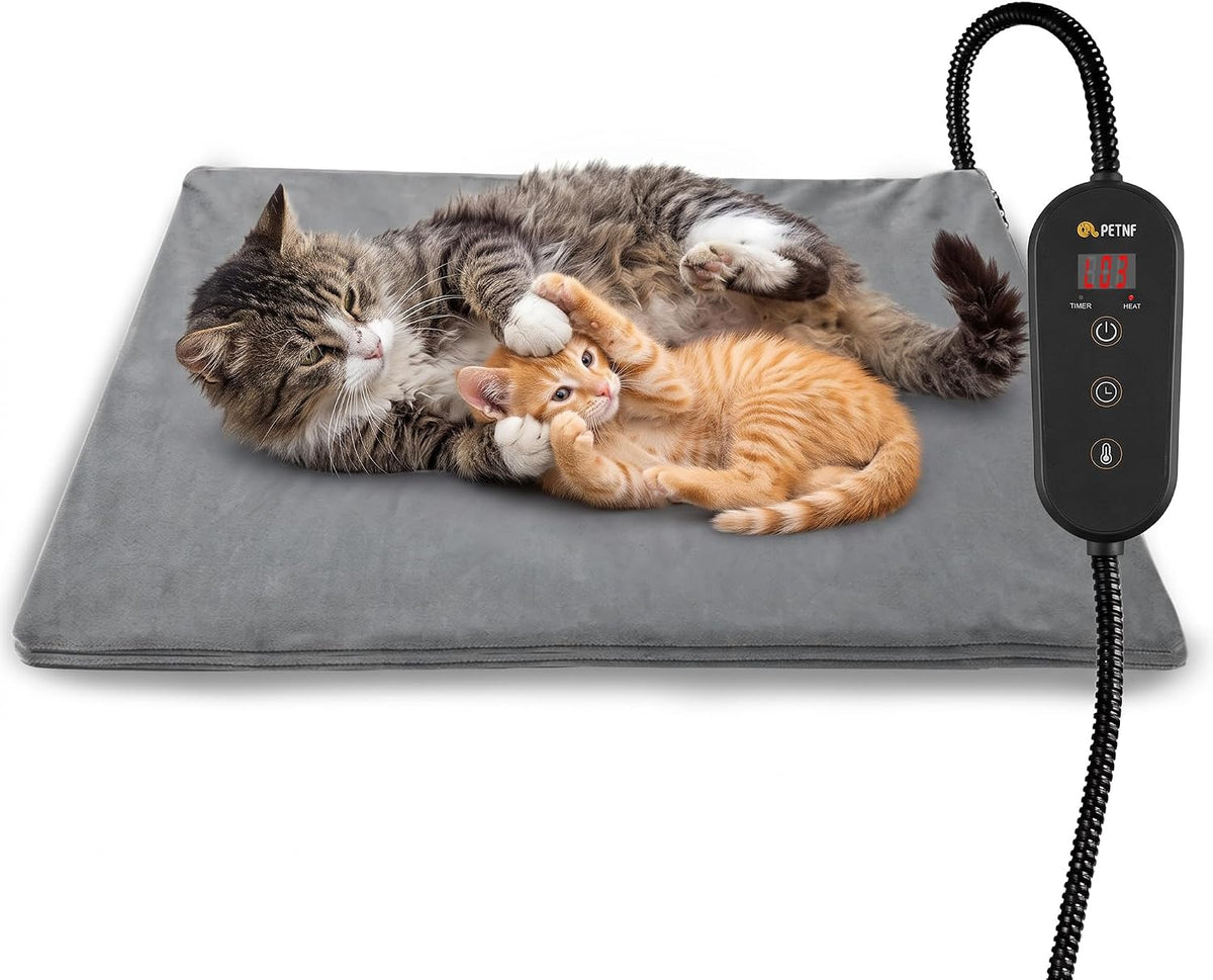 PETNF Outdoor Heated Pet Pad with Adjustable Temperature Control Box, Waterproof Heating Mat with Chew-Resistant Cord & Overheat Protection for Cats, Small Dogs & Feral Cat House, 20" x 16", Gray