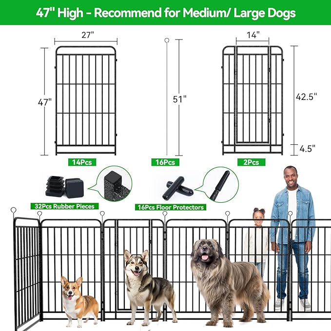 Heavy Duty Dog Playpen: 16 Steel Panels 47" Height, Square Steel Pipe - Image 5