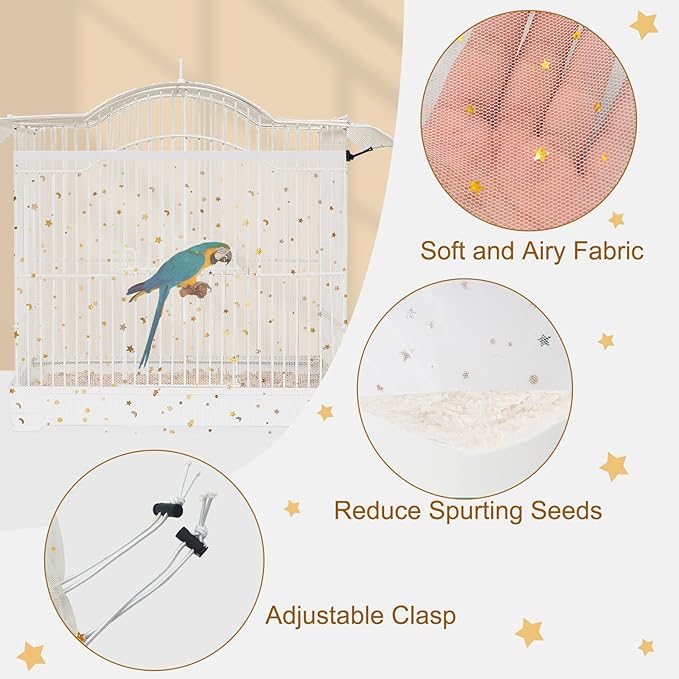Bird Cage Cover, 60-118'' Large, 31.5'' H Adjustable Nylon Mesh Net, Soft Airy - Image 3