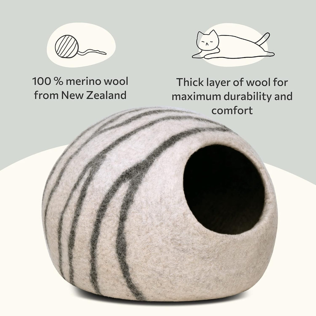 Cat Cave – Natural Wool – Self-Warming Hideaway for Indoor Cats & Kittens