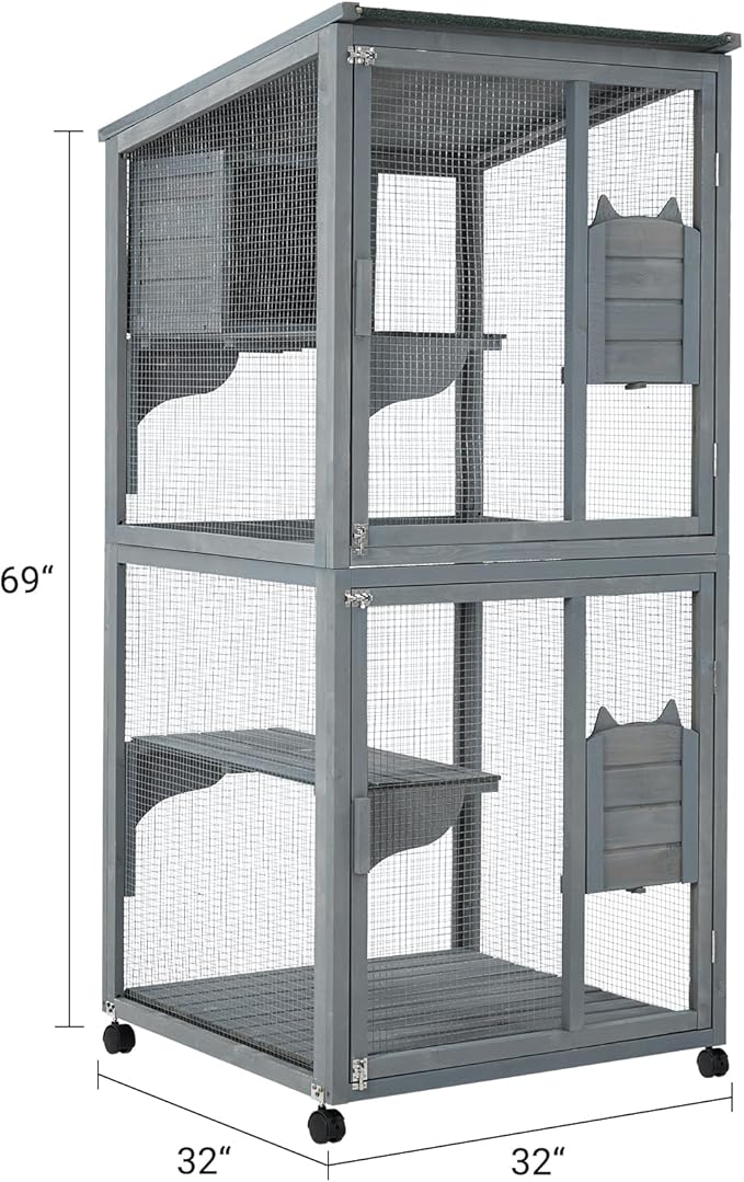 69-Inch Catio, Wooden Cat Enclosure, 4-Tier Cat House w/Waterproof Roof - Image 6
