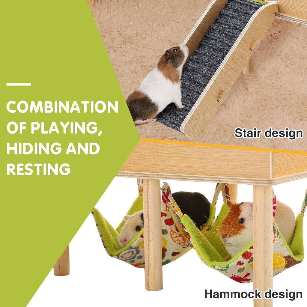 MEWTOGO Wooden Guinea Pigs Hammock with Platform
