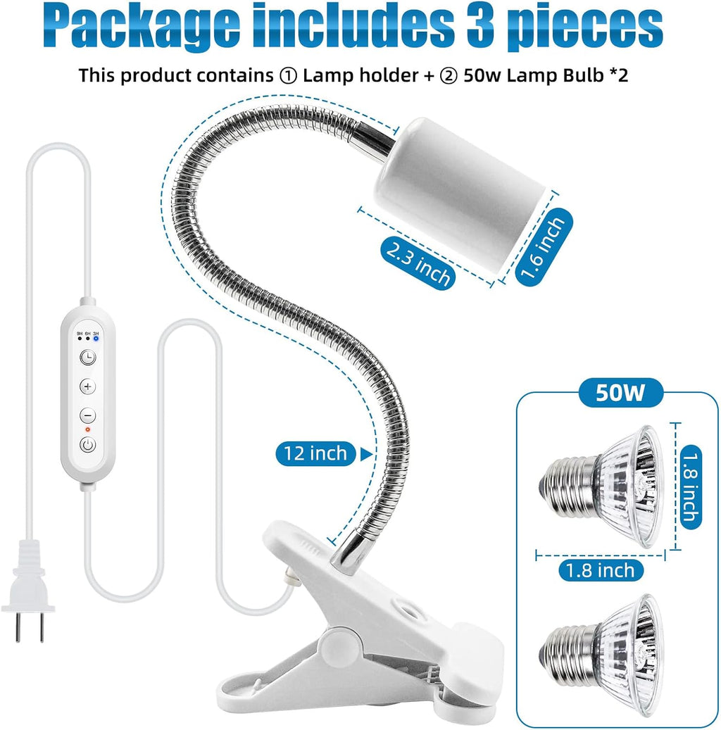 Adjustable Reptile Heating Lamp with Dual UVB Bulbs & Timer for Reptiles