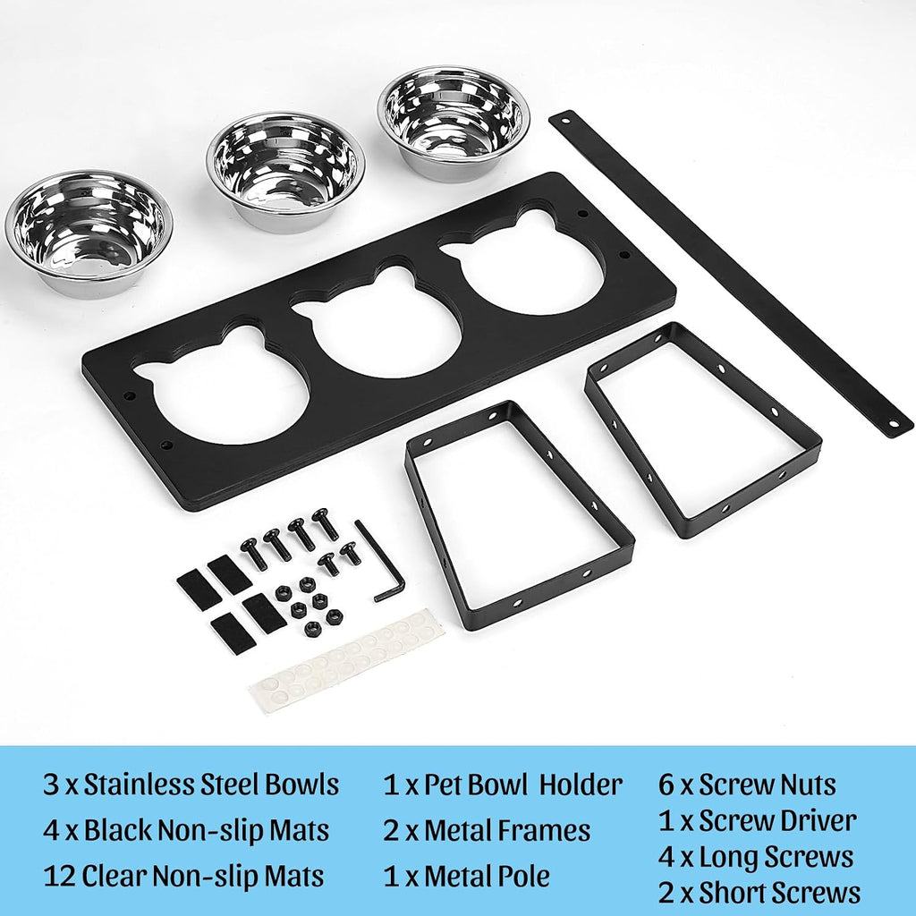 Upgraded Elevated Cat Bowls with Food Mat for Indoor Cats, Black
