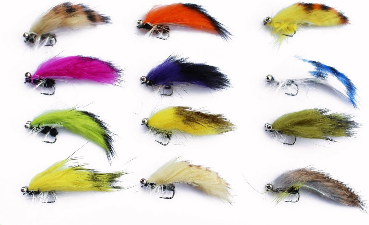 Tigofly 12pcs Weighted Head Zonker Streamer Trout Fly Fishing Flies Size #6