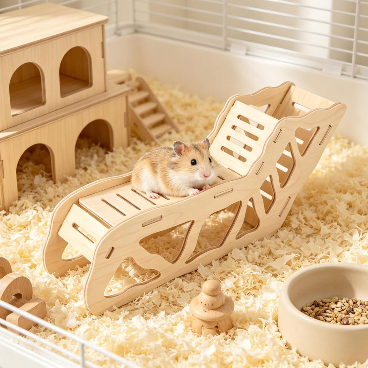 3pcs Hamster Play Wooden Platform, Hamster Game Wooden Platform Cage Accessories for Dwarf Syrian Hamsters Gerbils Mice and Other Small Pets