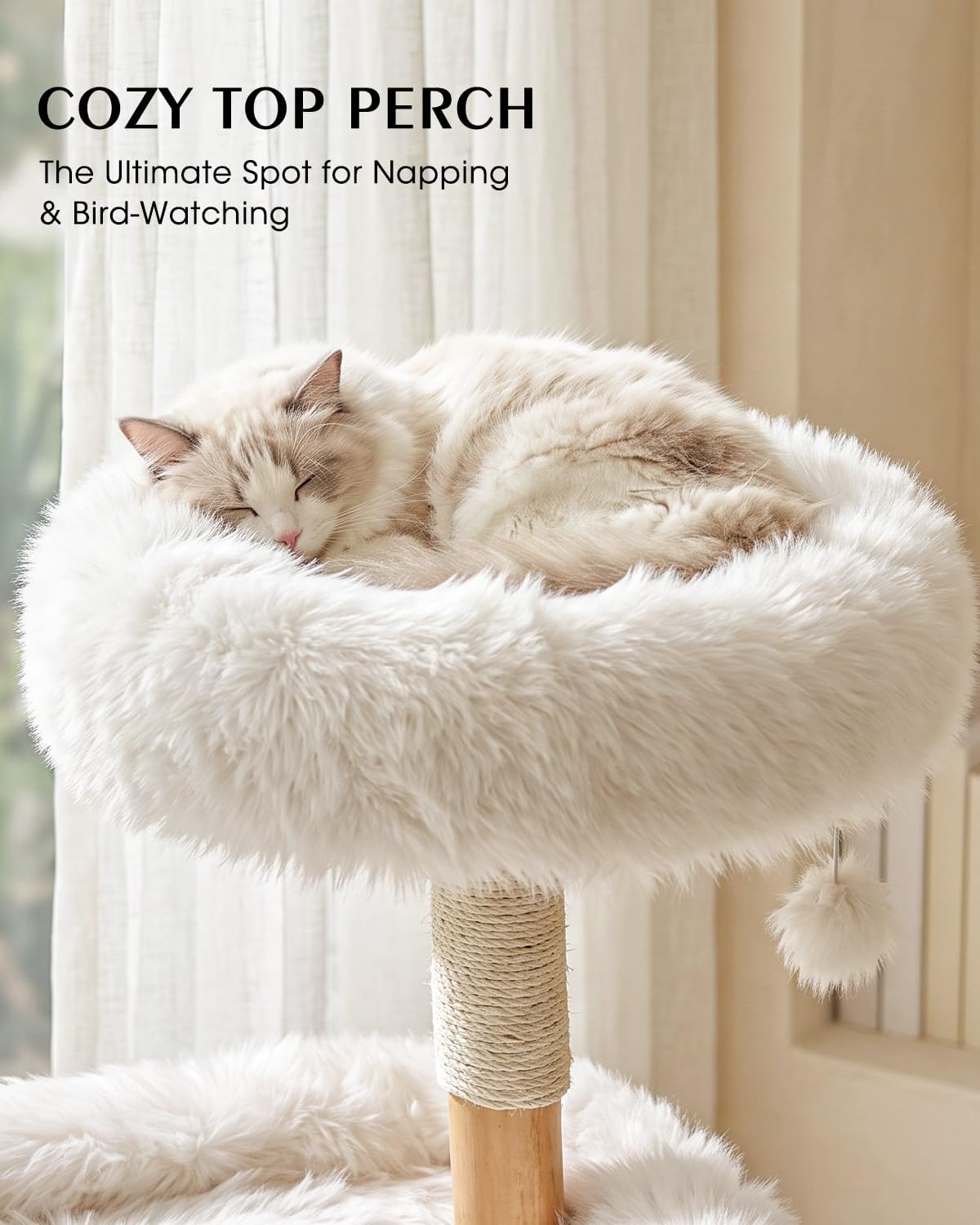 Solid Wood Cat Tree, Boho Modern Cat Tree Tower with Pear Branch