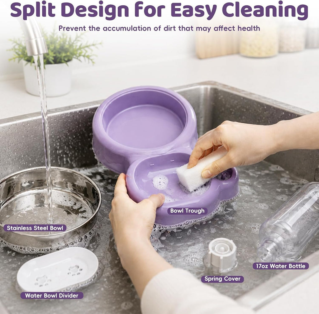 2-in-1 Dog Cat Bowl, Cat Food and Water Bowl Set, Purple