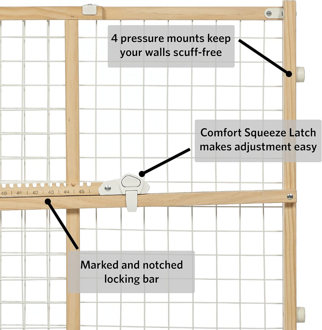 MidWest Homes for Pets Wire Mesh Pet Safety Gate, Dog Gate Expands From 29 - 40.5 Inches Wide, 24 inches Tall, Wood, Powder Coated Wire