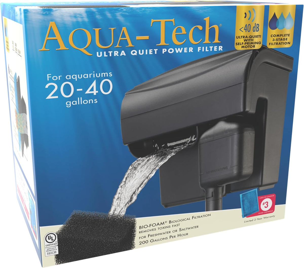 Aqua-Tech Ultra Quiet Power Filter For Aquariums, 20-40 Gallon