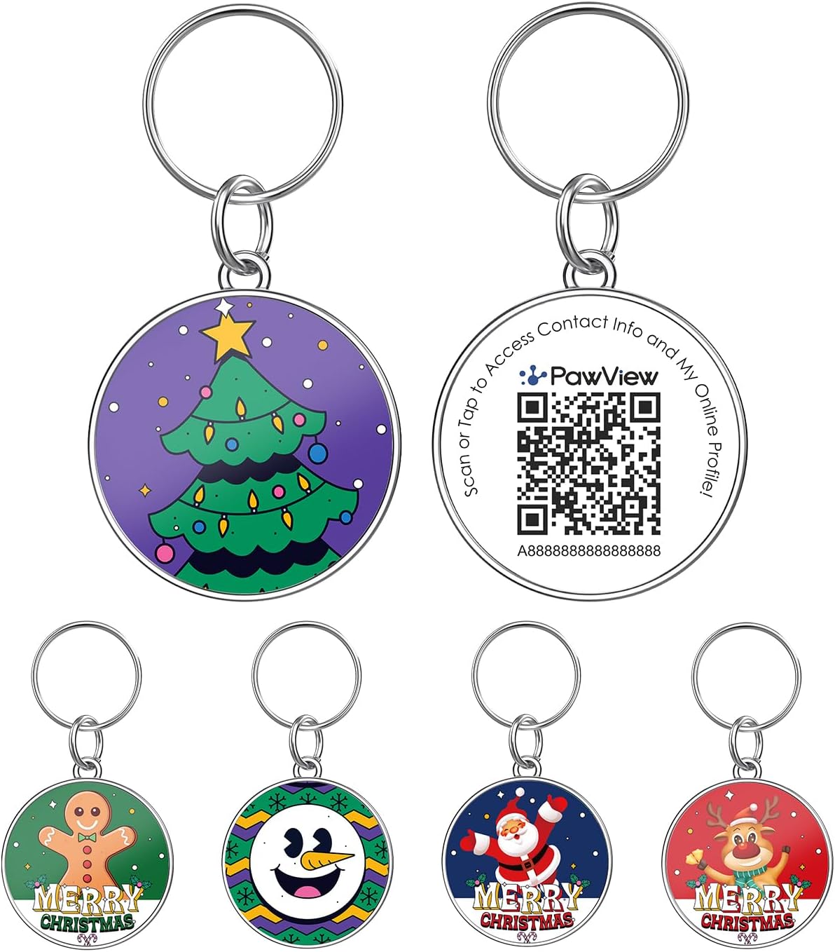 Holiday QR Code Dog ID Tag for Dogs, Christmas Pet Collar Charm, Scan QR for Instant Contact Info & Location Alerts, No Battery, No Monthly Fee