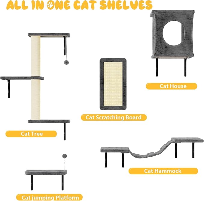 10-in-1 Cat Wall Shelves, Wooden Climbing Wall - Image 4