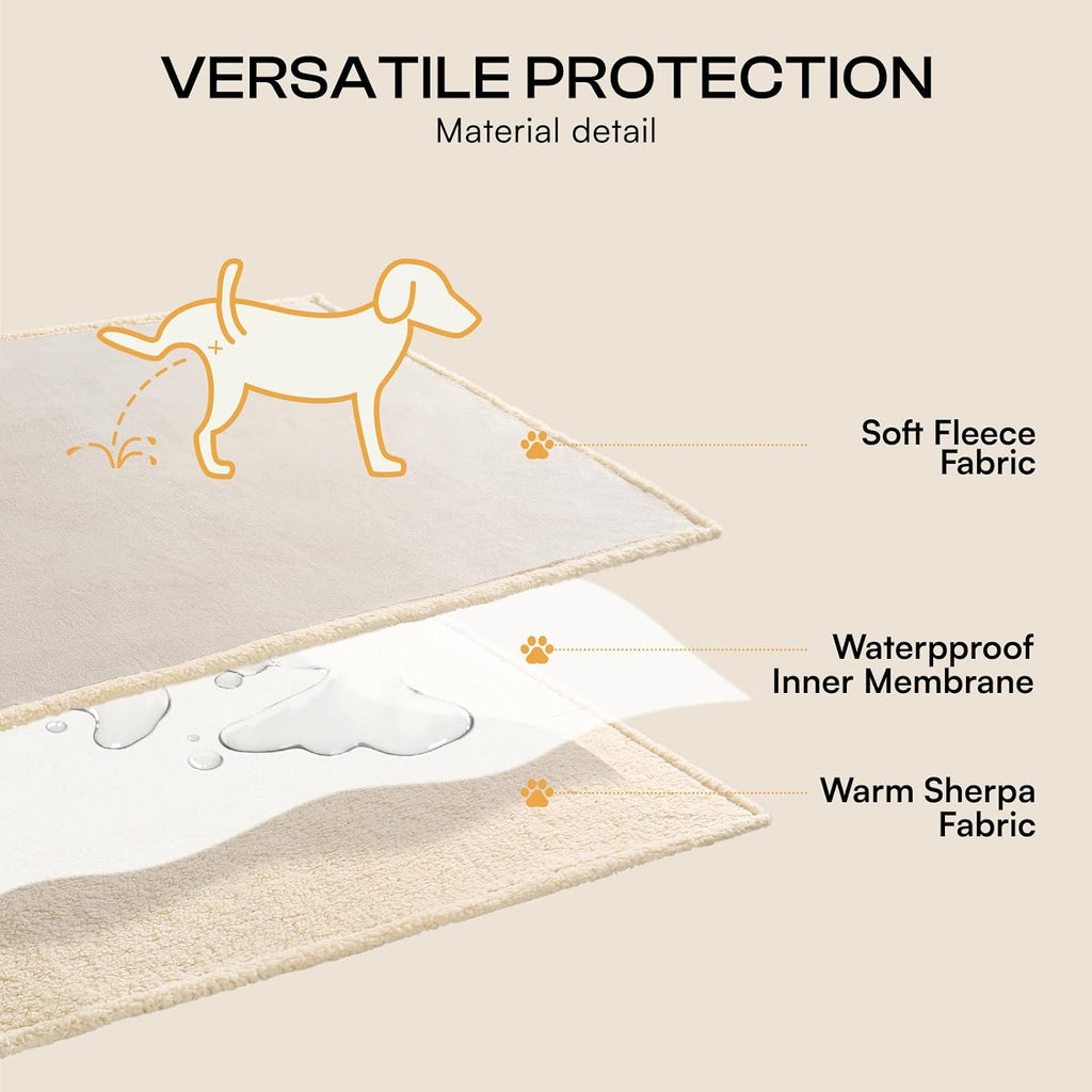 Luciphia Waterproof Pet Blanket, Liquid Pee Proof Dog Blanket for Sofa Bed Couch, Reversible Sherpa Fleece Furniture Protector Cover for Small Medium Large Dogs Cats, Grey Beige X-Large（85" x 57"）