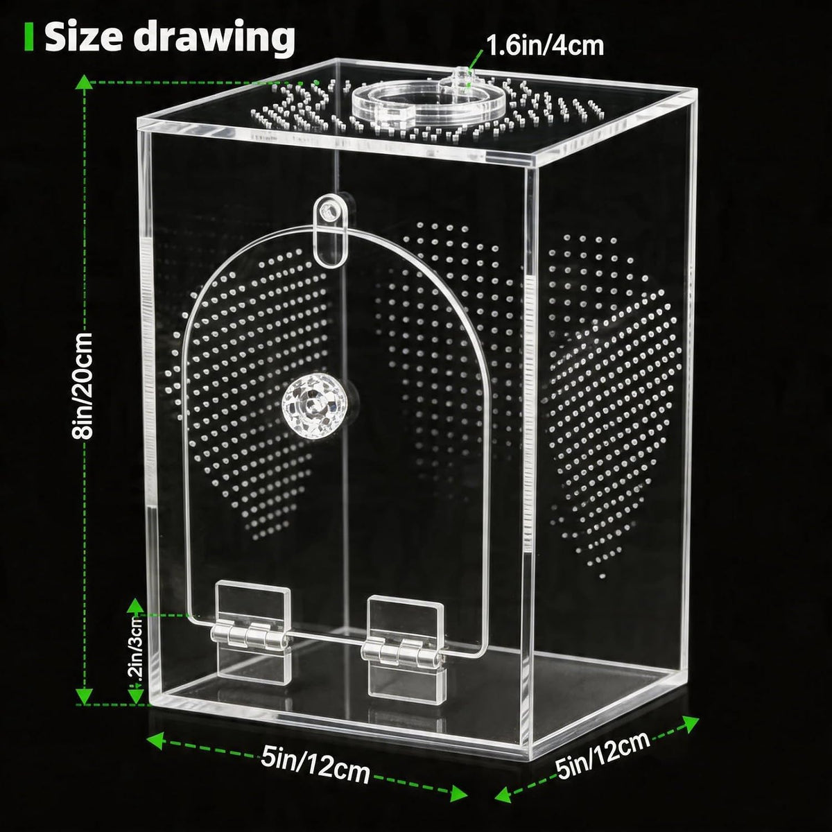 Cycodo Jumping Spider Enclosure,Seamless Escape-Proof Tarantula Terrarium,Anti-Warp Thickened Acrylic Insect Cage with Front Door & Feeding Port for Mantis,Hermit Crabs,Snail,Micro Reptile,5 * 5 * 8"