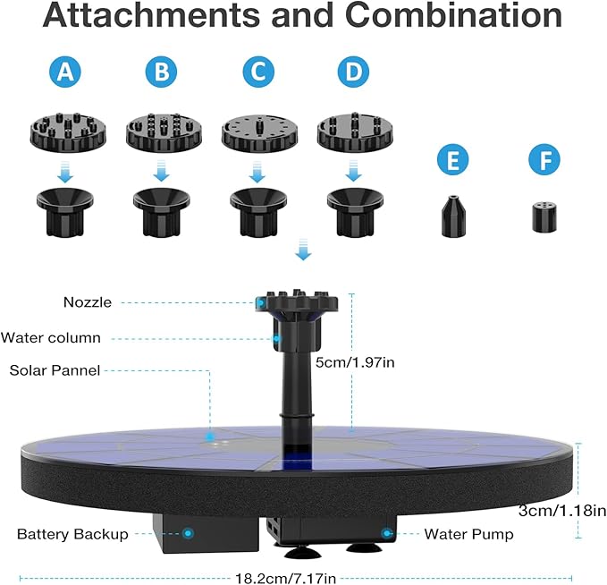 AISITIN Solar Fountain with 3.5 W Solar Panel, 1500 mAh Battery - Image 6