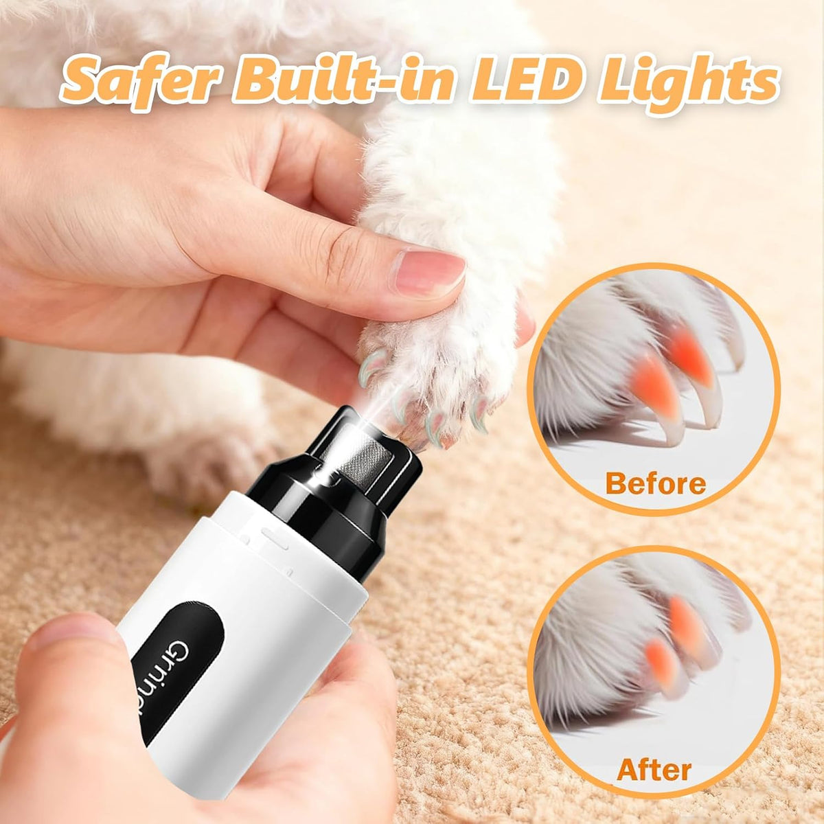 Dog Nail Grinder, 5-Speed Adjustable Pet Nail Trimmer for Dogs & Cats