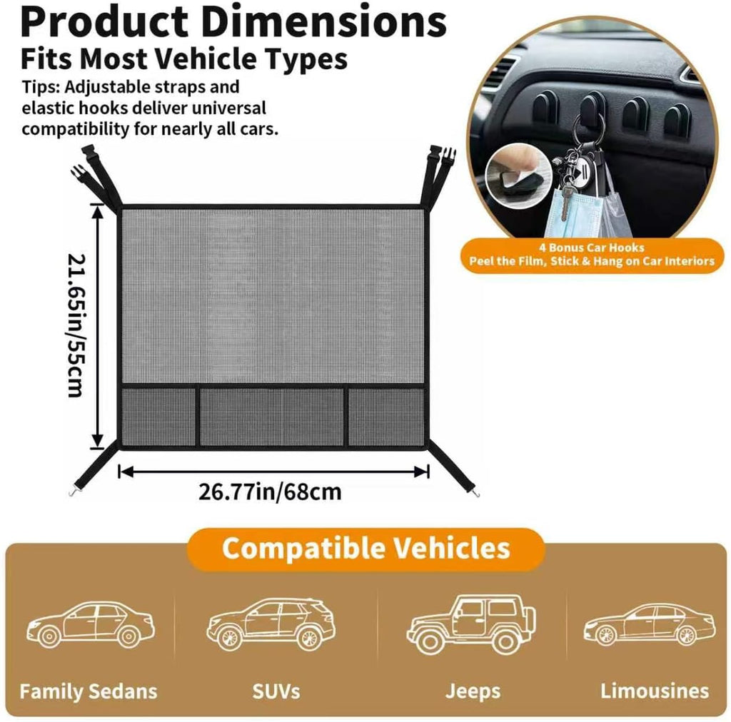 Dog Car Barrier Dog Net for Car Pet Divider Net for Cars and SUVs, Black