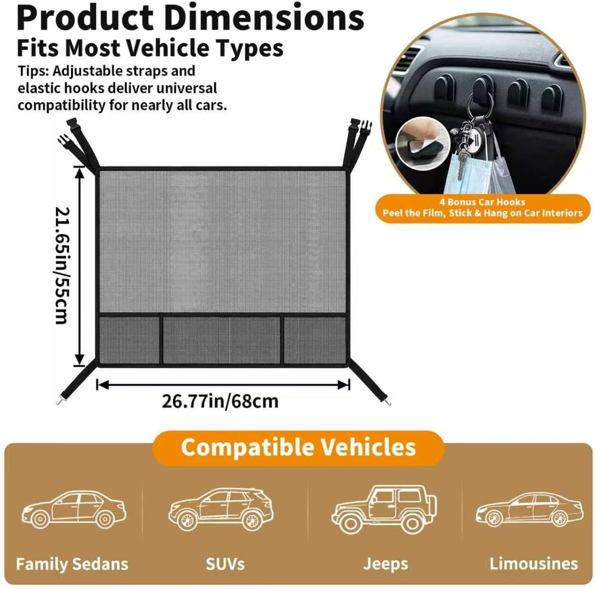 Dog Car Barrier Dog Net for Car Pet Divider Net for Cars and SUVs, Black