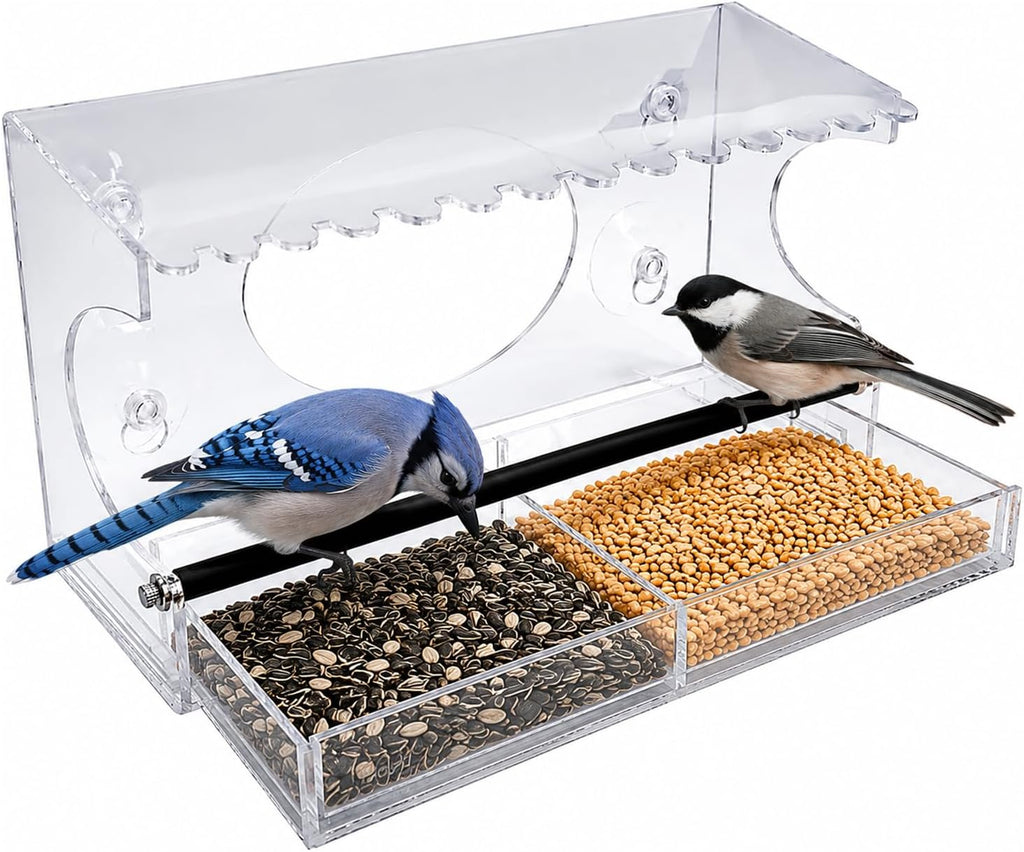 Nature Gear Acrylic Clear Window Bird Feeder with Strong Suction Cups, Removable Sliding Seed Tray, Weather-Resistant & Easy to Clean for Window Viewing, Bird Palace