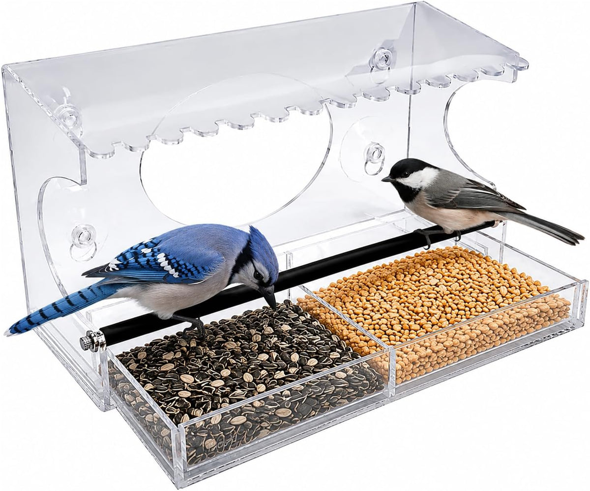 Nature Gear Acrylic Clear Window Bird Feeder with Strong Suction Cups, Removable Sliding Seed Tray, Weather-Resistant & Easy to Clean for Window Viewing, Bird Palace