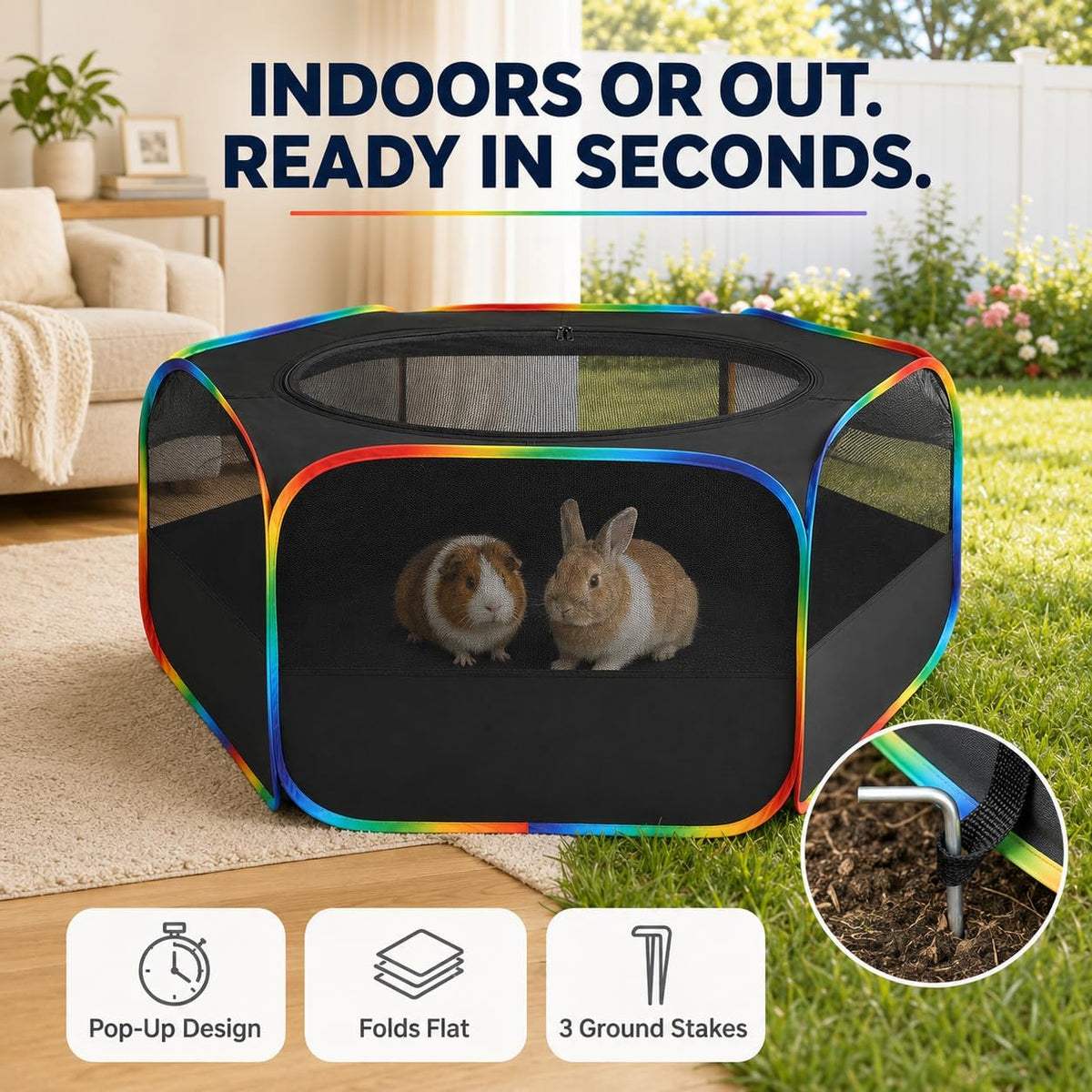 Small Animal Playpen, Black & Rainbow