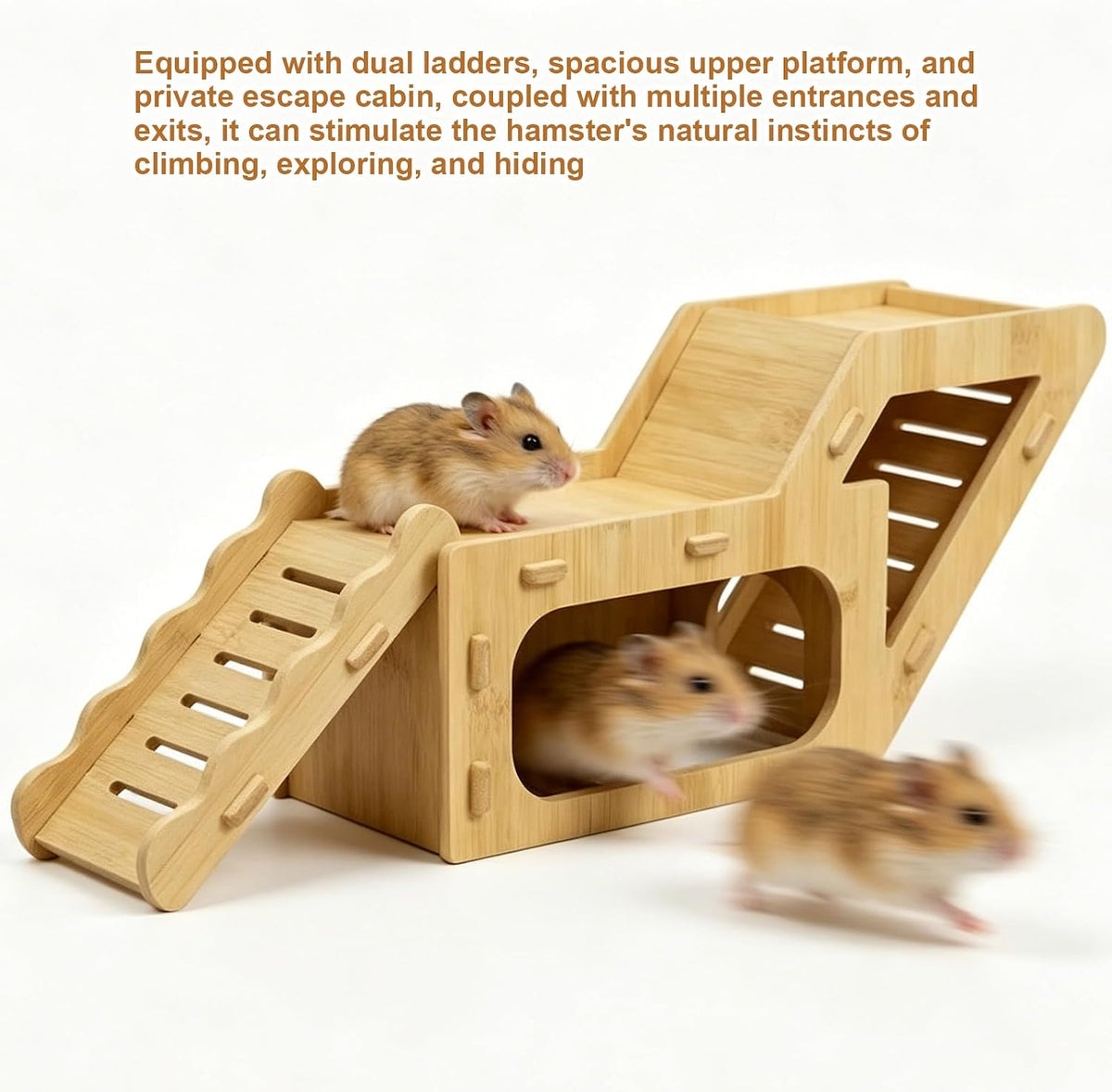 Hamster House,Bamboo Hamster Hideout Maze with Climbing Ladder, Hamster Hideout Cage Accessories for Mouse Mice Rat Other Small Animals etc.(Z)