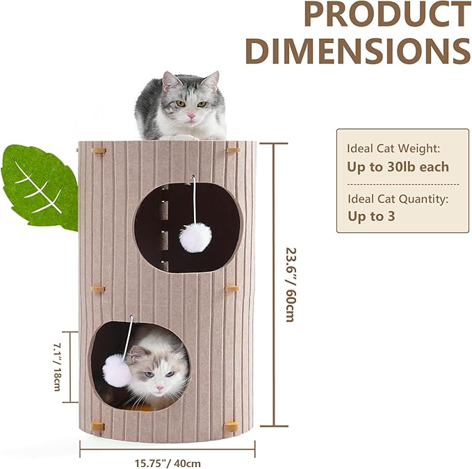 Cat House for Indoor Cats, 2-Storey Large Cat Bed Cave, Felt Covered Cats - Image 2