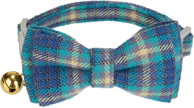 2 Pack Cotton Cat Collar, Removable Bowtie, Plaid Pattern, Safety Breakaway - Image 2