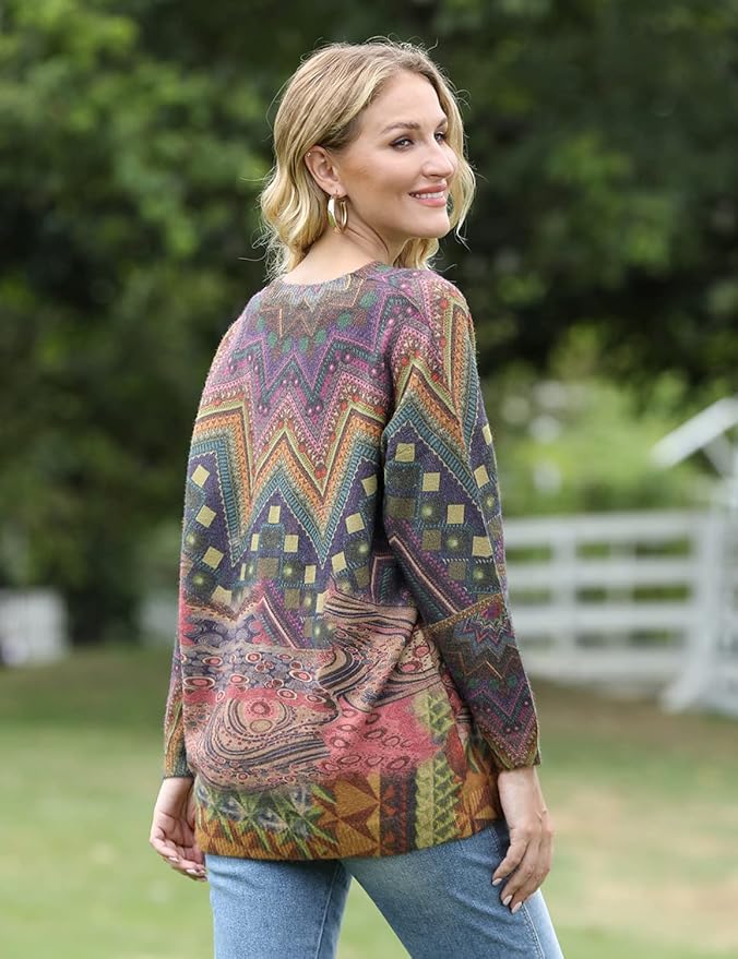 YESNO Women Christmas Sweater Graphic Printed Oversized Pullover Sweaters - Image 3