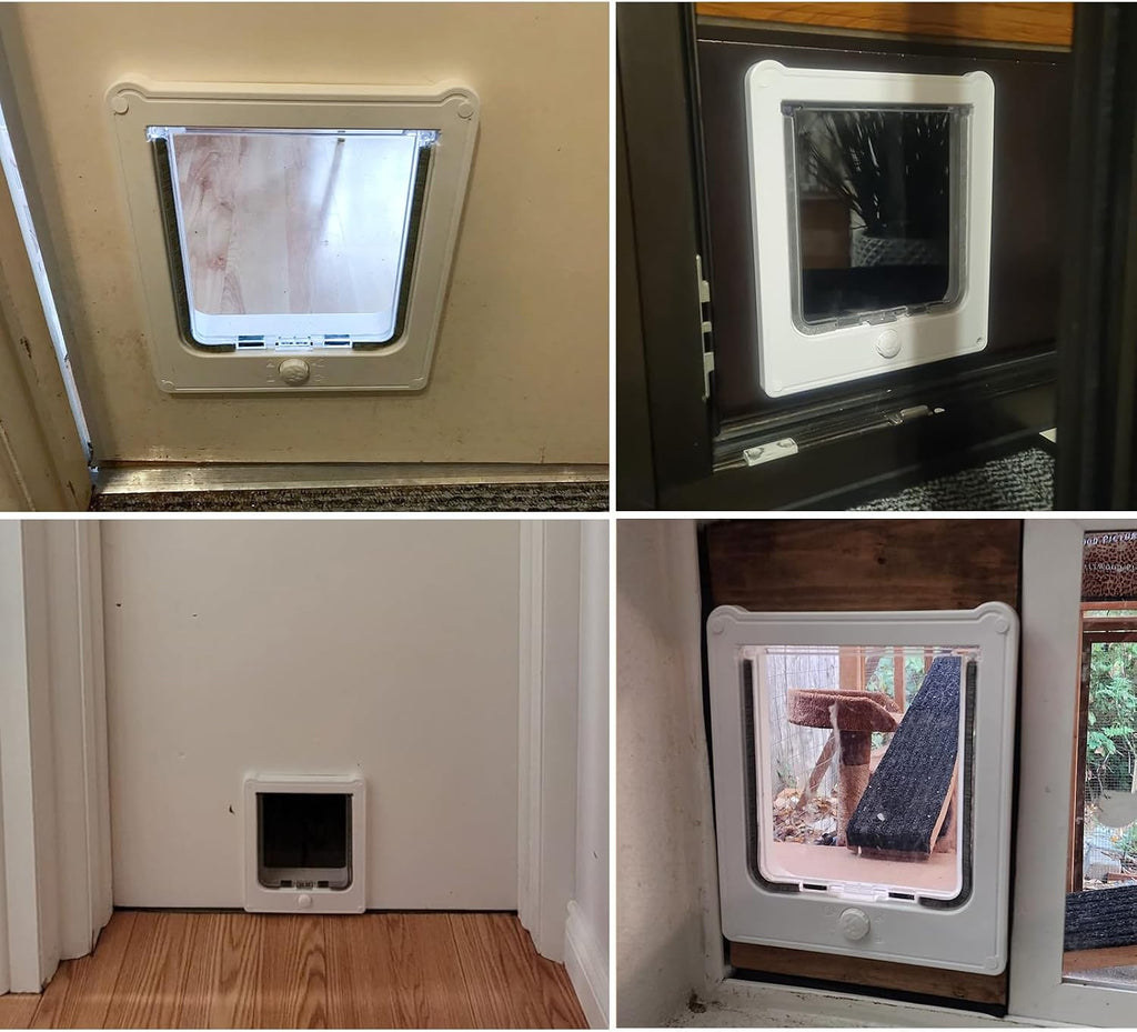 Cat Door Interior Door, Magnetic Self-Closing Pet Doors for Wooden/Metal Door, Inside 7.3 x 7.1 Inches, Self Installation, White