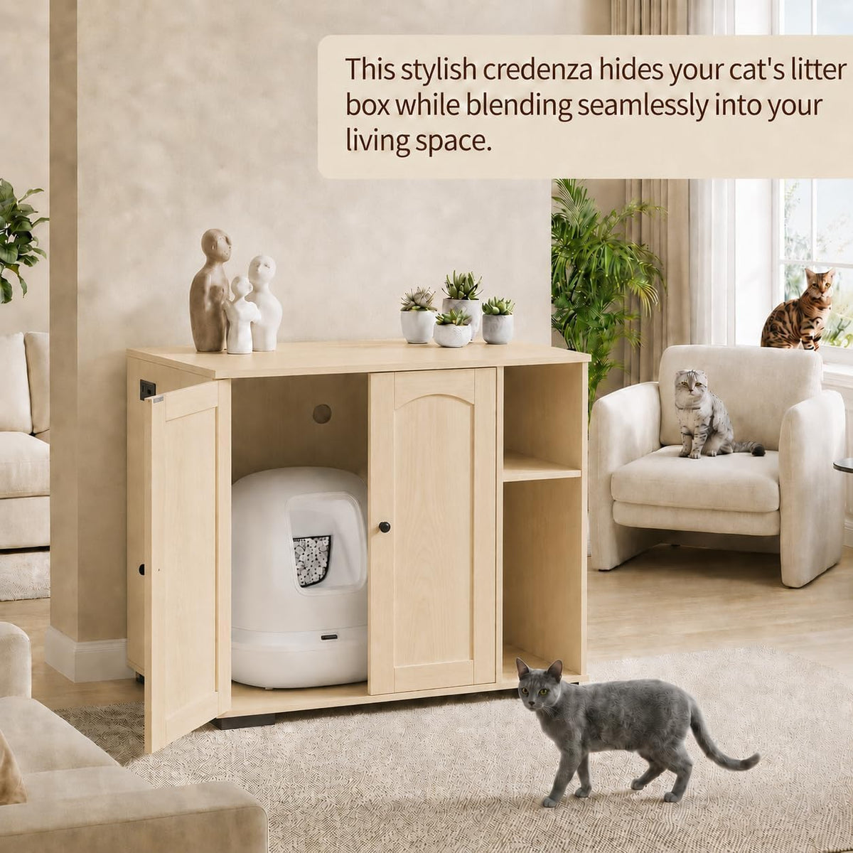 Hidden Cat Litter Box Enclosure Cabinet for Automatic Boxes