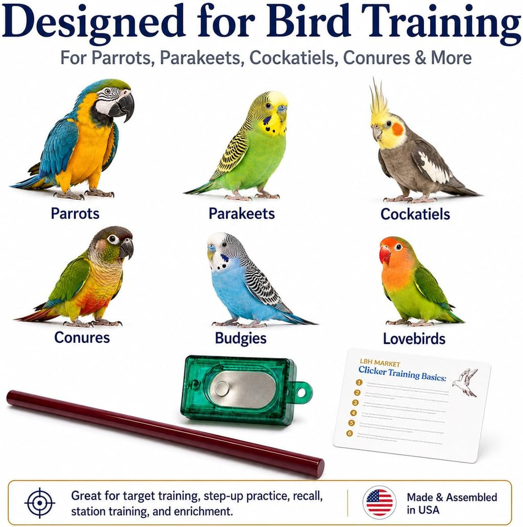 LBH MARKET Bird Clicker Training Kit Box Clicker & Target Stick, Red
