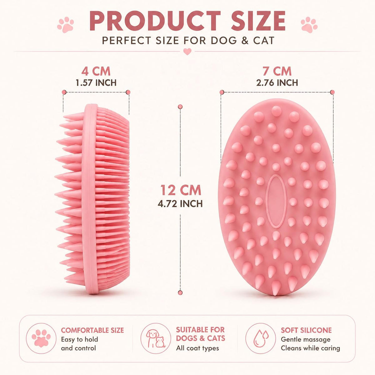 2PCS Double Sided Dog Grooming Brush w/Silicone Dog Bath Brush Pink