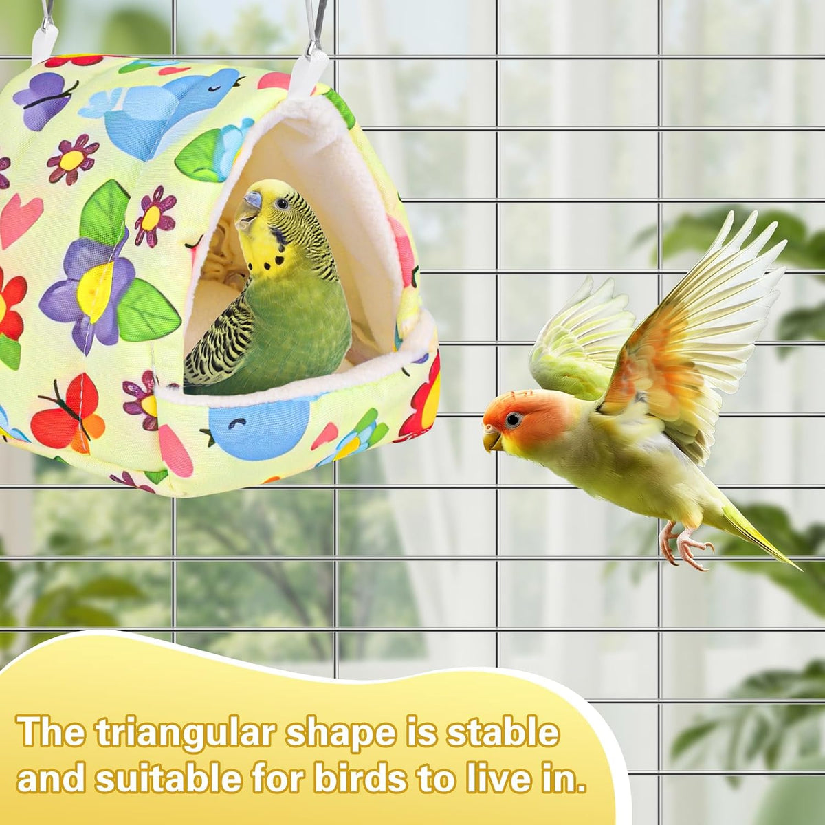 Bird Bed for Cage Warm Winter Nest Hammock with Hanging Hook Cage Accessories for Small Birds Parakeets Cockatiels Love Birds Cockatiels Conures Hamster (Yellow, M)