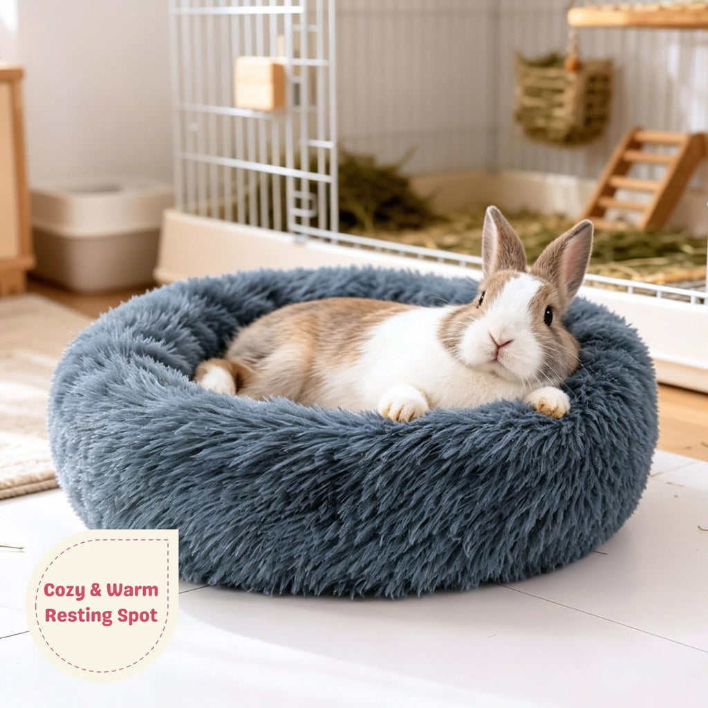2 Pack Rabbit Bed, Fluffy Donut Shaped Bunny Hideout Comfort Sleeping Mat