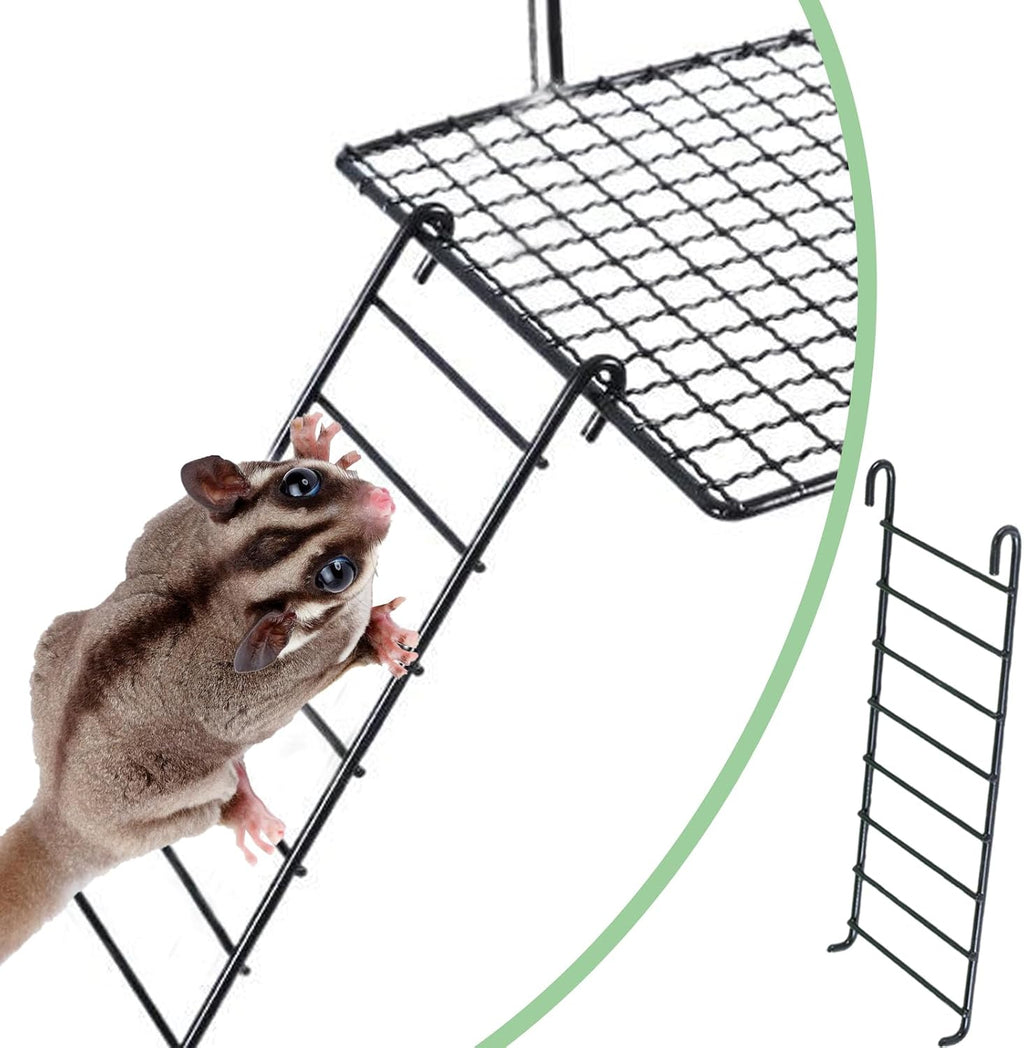 4 Pcs Sugar Glider Supplies Cage Accessories, Hamster Stainless Steel Platform with Climbing Ladder, Rat Climbing Toys for Cage for Squirrel Hamsters Guinea Pig Small Animal