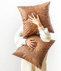 Pack of 2 Leather Throw Pillow Covers, Modern Boho Decorative Cognac Thickened by GEGELICA