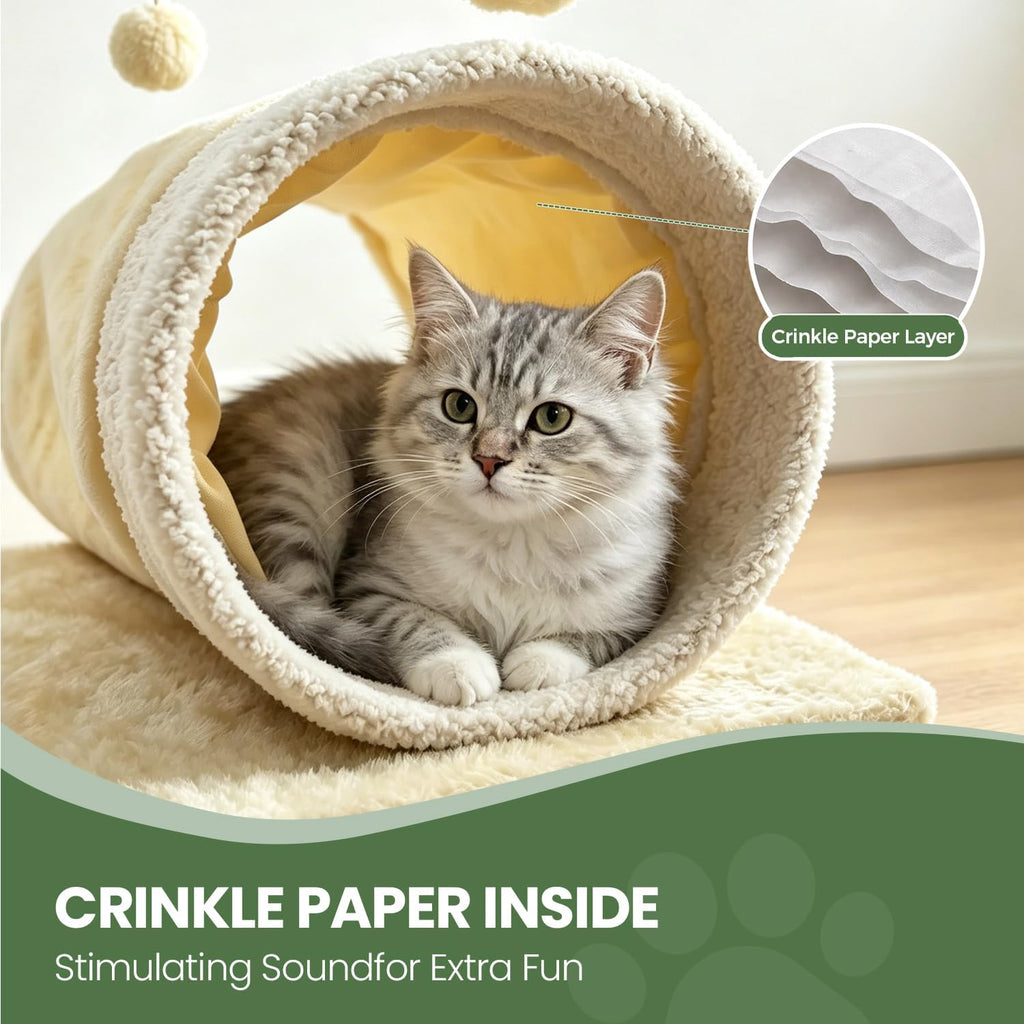 Cat Scratching Post with Tunnel Small Cat Tree for Indoor Cats, Biege