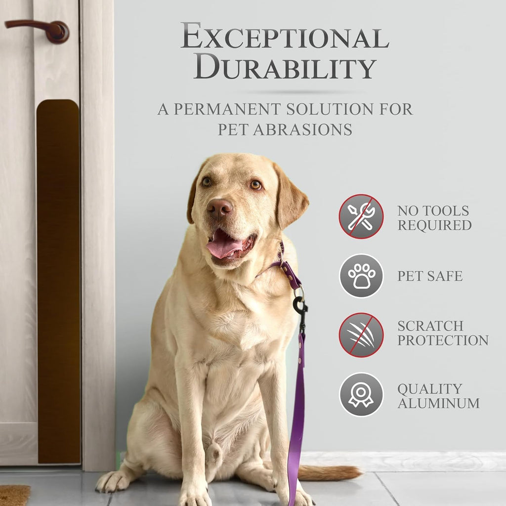 Deck the Door Decor Dog Scratch Door Protection Plate - Elegant Anodized Aluminum for All Door Types. Pet-Safe with Polished Edges and Rounded Corners. 3M Adhesive Mount - Oil Rubbed Bronze 4x22in