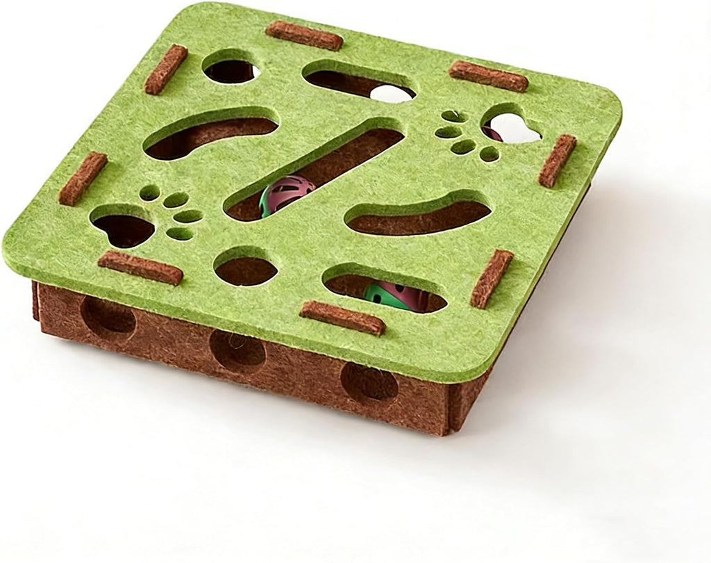 Interactive Cat Puzzle Toy, Cat Scratch Puzzle Enrichment Box with Bell, Felt Maze Box, Mental Stimulation Toy for Cats, Self Play Fun Exercise Hide Seek Moving Cat Toy for Bored Cats