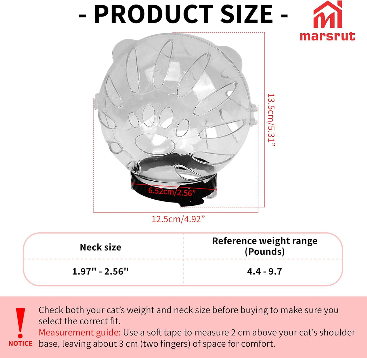 Cat Transparent Muzzle for Grooming, Bathing, Nail Trimming Shaving, Pet Anti-bite Astronaut Helmet, Help for Aggressive Kitten, Anti-Lick, Biting, Chewing, Breathable & Adjustable Ball Mask
