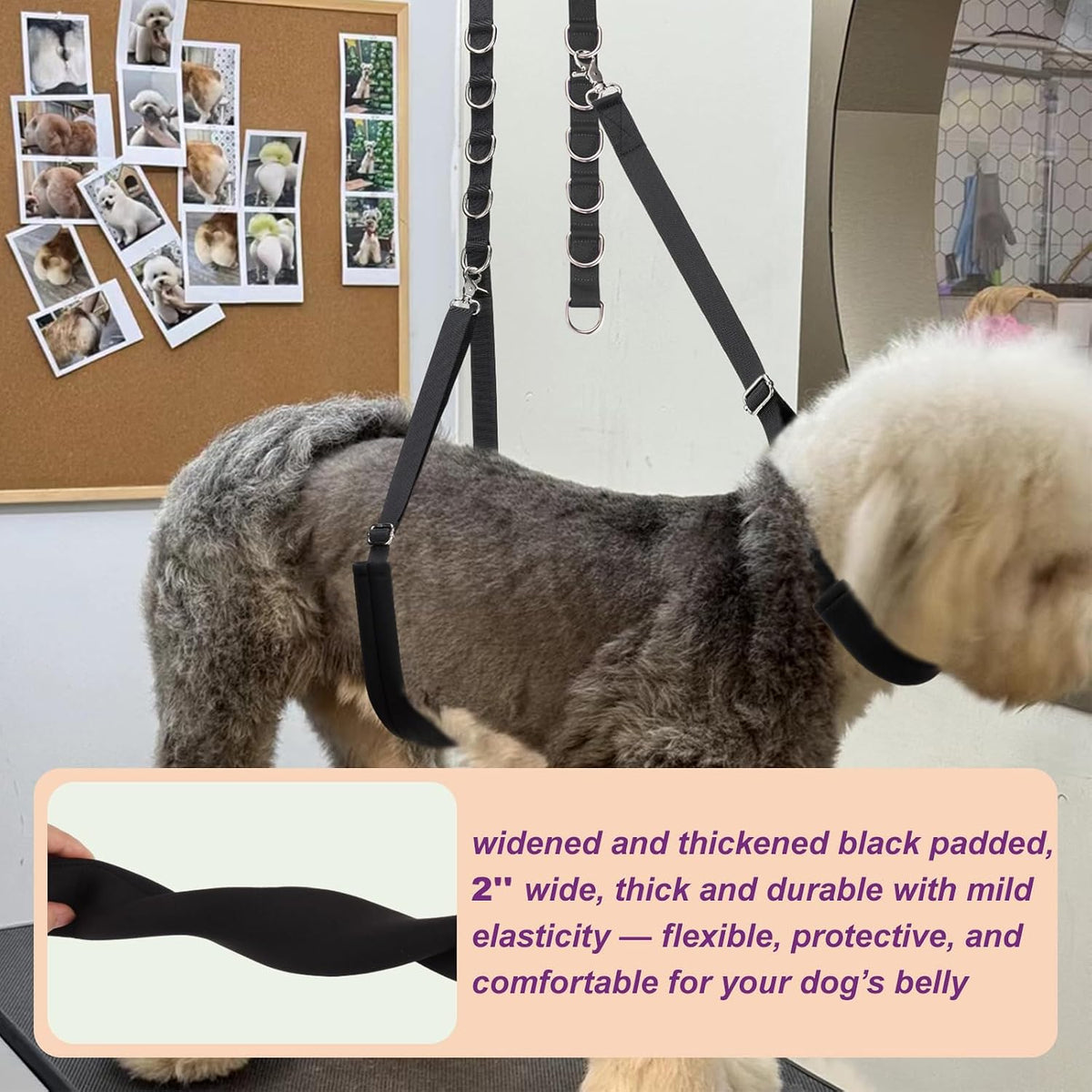 Dog Grooming Belly Strap - 3PCS Grooming Restraint Set Adjustable Belly Band Loops Strap with Padded Support & Loop Extension Straps Pet Grooming Harness Kit for Dogs (Voilet)