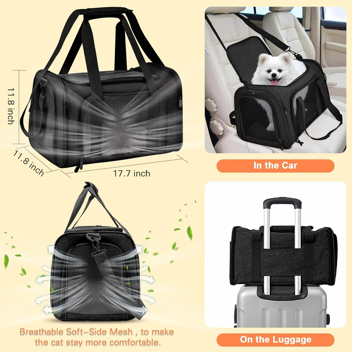 Cat Carrier with Litter Box, Cat Travel Carrier Soft Sided & Foldable Travel Litter Box for Cats, Fit for Cats or Kittens Up to 20 lbs, 17'*11.8'*11.8' inch Pet Carrier Bag, Camping & Traveling Black