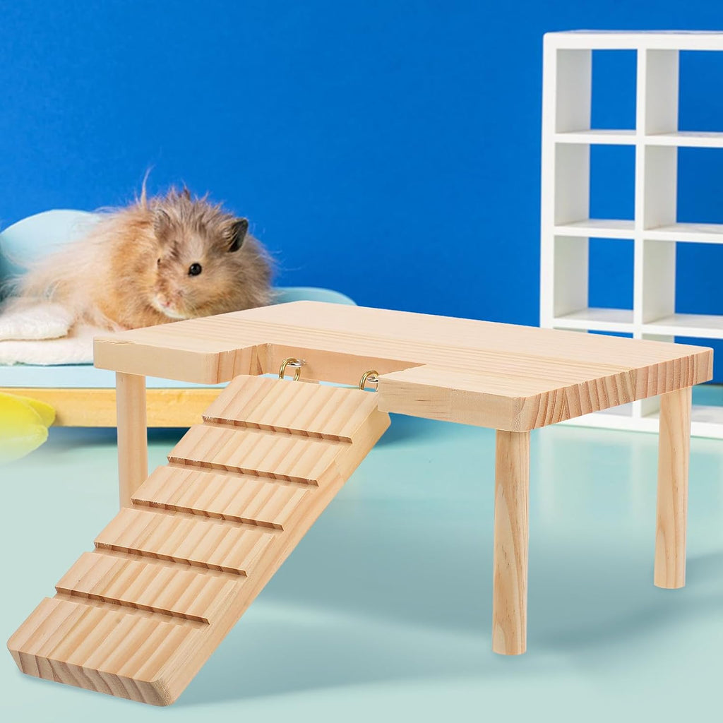 Hamster Platform with Ladder Wooden Hamster Cage Accessories Small Animal Ramp Toy for Hamsters Guinea Pigs Chinchillas Hedgehogs 9.44 X 6.29 X 4.48 in