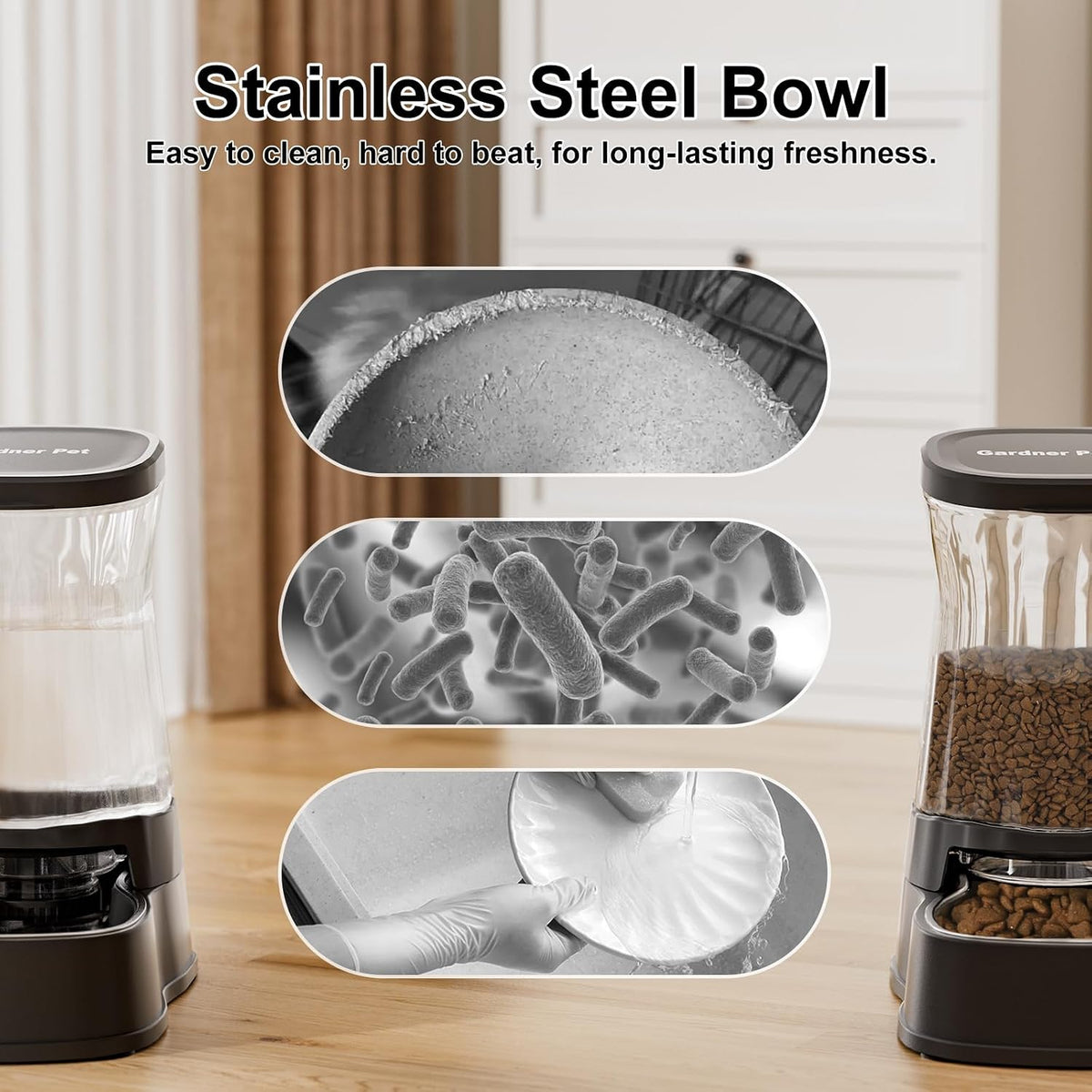 Automatic Dog Water Dispenser & Feeder Food Set, 304 Stainless Steel Bowls